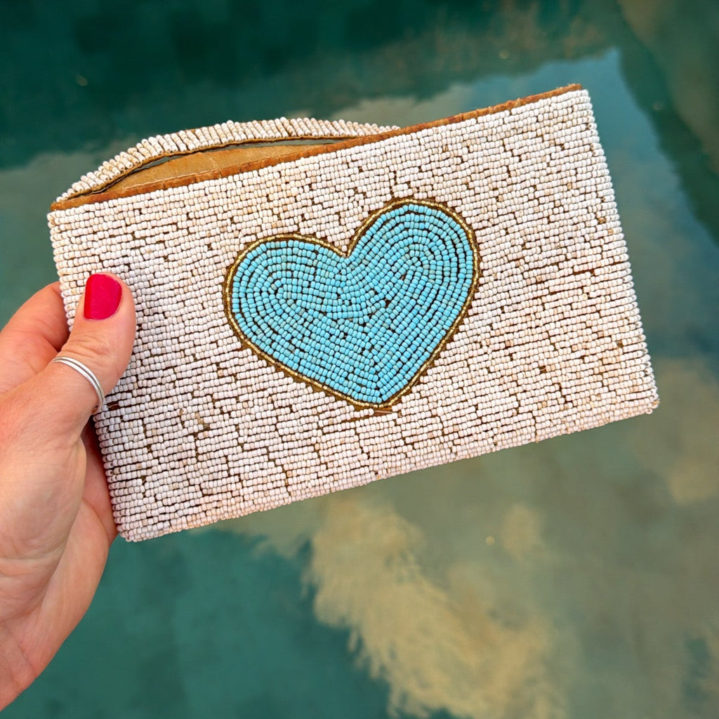 Hand beaded Balinese Clutch - Blue Love