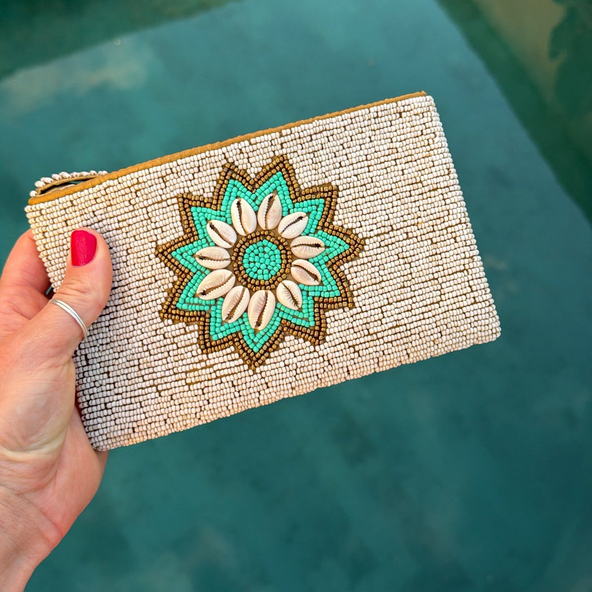 Hand beaded Balinese Clutch - Sandy