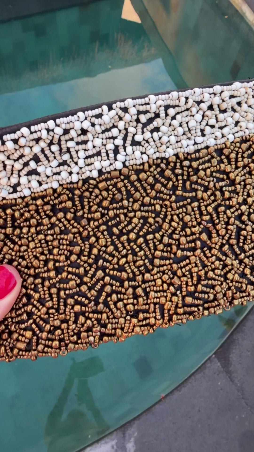 Hand beaded Balinese Clutch - Cream & Bronze