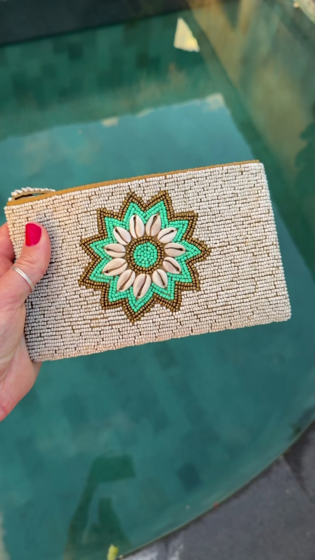Hand beaded Balinese Clutch - Sandy