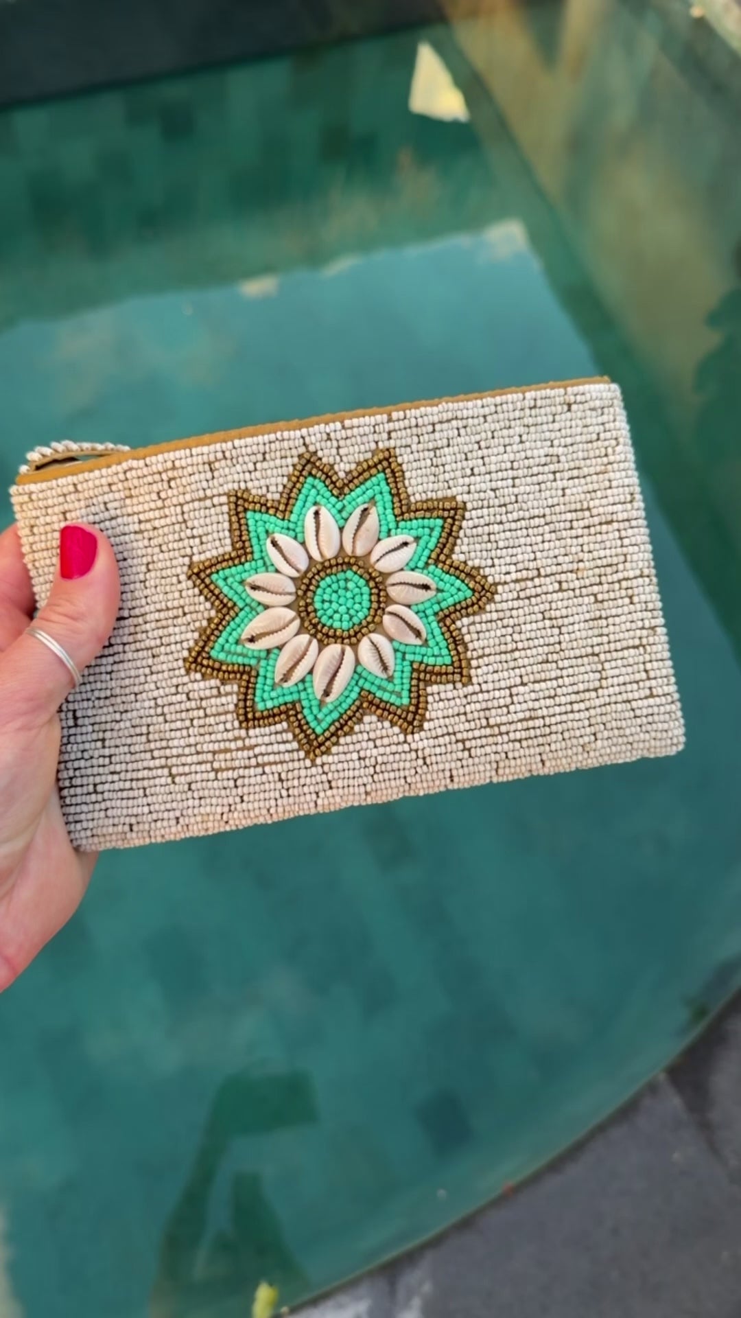 Hand beaded Balinese Clutch - Sandy