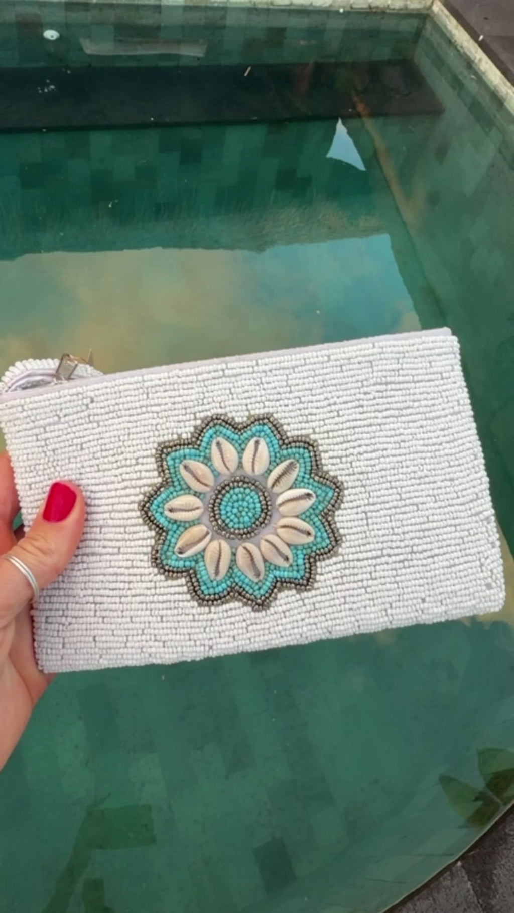 Hand beaded Balinese Clutch - White